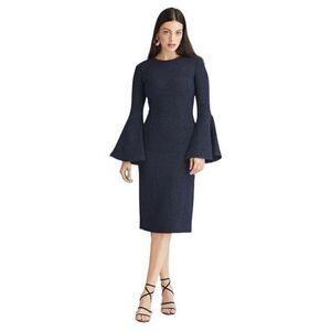 Oscar de la Renta ✘ Navy Wool Flare Flutter Tie Sleeve Sheath Dress, Italy, 10